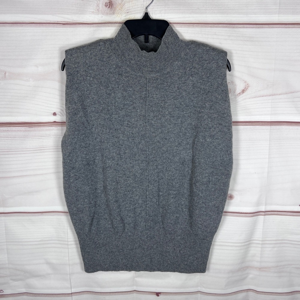 Banana Republic Sweater Vest Women M Gray Cashmere Mock Neck Sleeveless Knit